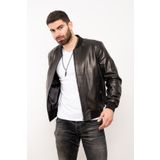 Deri Effect Erkek Siyah Hakiki Deri Basic Bomber Ceket