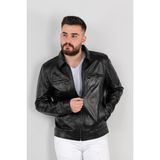 Deri Effect Erkek Siyah Yakalı Hakiki Deri Mont - 3XL