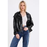 Deri Effect Oversize Biker Kadın Deri Mont - Siyah - 4XL