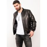 Deri Effect Siyah Basic Bomber Ceket Erkek Kullanıcılar İçin %100 Deri