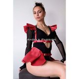 Deri Elbise Harness, Mini Deri Etek, Deri Elbise Etek Harness - BRF1001 - Kırmızı - S - M