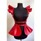 Deri Elbise Harness, Şık Mini Deri Elbise, Prenses Deri Elbise - BRF1001 - Kırmızı - S - M