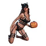 Deri Görünümlü Harness Set Kedi Maskeli Kostüm Aksesuar | Ayarlanabilir Kemer, Metal Halka Detay, Cosplay & Sahne, Ergonomik Tasarım, Bacak & Vücut Harness