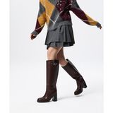 Deri Görünümlü Topuklu Çizme TW6250035021035 - Bordo