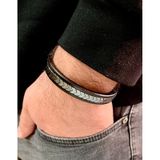 Deri Hematit Kombin Erkek Bileklik Boyut Net 22cm Siyah - Gri