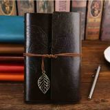 Deri Kapaklı Bağcıklı Defter – Retro Vintage Tarz, Eskitme Sayfalar, Yaprak Desenli, Çizgisiz Spiralli Günlük, Hatıra, Not, Anı Ajanda Defteri Zarif Hediyelik - SİYAH