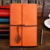 Deri Kapaklı Bağcıklı Defter – Retro Vintage Tarz, Eskitme Sayfalar, Yaprak Desenli, Çizgisiz Spiralli Günlük, Hatıra, Not, Anı Ajanda Defteri Zarif Hediyelik - TURUNCU