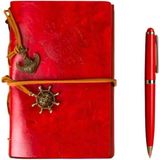 Deri Kapaklı Vintage Defter Vip Kalem Hediyeli Kraft Sayfa Günlük Not Ajanda Anı Hatıra Defteri - KIRMIZI