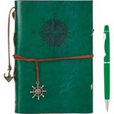 Deri Kapaklı Vintage Defter Vip Kalem Hediyeli Kraft Sayfa Günlük Not Ajanda Anı Hatıra Defteri - YEŞİL