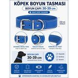 Deri Köpek Boyun Tasması 30-39 Cm 2 Cm Metal Tokalı D Halkalı Ayarlanabilir - Saks Mavi