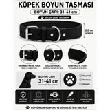Deri Köpek Boyun Tasması 31-41 Cm 2 Cm Metal Tokalı D Halkalı Ayarlanabilir - Siyah