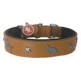 Deri Köpek Figürlü Köpek Boyun Tasması 56-64 cm XL Kamel