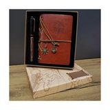 Deri Pusula Tasarımlı Defter ve Metal Kalem Seti - Renkli