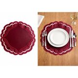 Deri Ranner Sunumluk Amerikan Servis - Bordo - 38 x 38 cm
