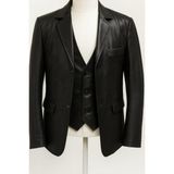 Deri Work Blezer Yelek Ceket Siyah Kombin - 3XL - Slim Fit