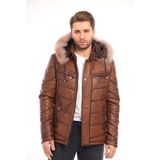 Deri Work Erkek Deri Mont KAPÜŞONLU-EM020288 - Taba - 3XL