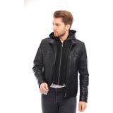 Deri Work Erkek Deri Mont KAPÜŞONLU-EM02030 - 0 - Siyah - 3XL