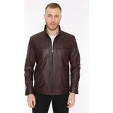 Deri Work Hakiki Deri Bordo Erkek Spor Deri Mont Yandan Cepli Deri Ceket - 2XL