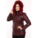 Deri Work Hakiki Deri Bordo Olivia Kürklü Kadın Ceket - 2XL