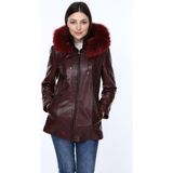 Deri Work Hakiki Deri Bordo Parkson Kürklü Kadın Ceket - XL