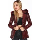 Deri Work Hakiki Deri Bordo Yaka Kürklü Kadın Ceket - 2XL