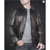 Deri Work Hakiki Deri Gomlek Yakali Siyah Erkek Deri Blazer Ceket - 0 - Siyah