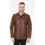 Deri Work Hakiki Deri Kahverengi Blouse Gömlek Yaka Erkek Deri Ceket - 2XL - 0-Kahverengi