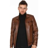 Deri Work Hakiki Deri Kahverengi Casual Fermuarlı Erkek Deri Ceket - 3XL - 0-Kahverengi