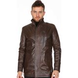 Deri Work Hakiki Deri Kahverengi Cep Işlemeli Erkek Deri Ceket - 3XL - 0-Kahverengi