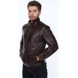 Deri Work Hakiki Deri Kahverengi Dik Yaka Casilla Erkek Deri Ceket - 2XL - 0-Kahverengi
