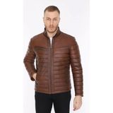 Deri Work Hakiki Deri Kahverengi Doudo Şişme Erkek Deri Ceket - 3XL - 0-Kahverengi