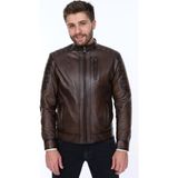Deri Work Hakiki Deri Kahverengi Gavino Fermuarlı Erkek Deri Ceket - 3XL - 0-Kahverengi