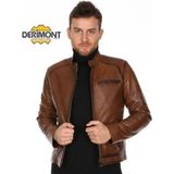 Deri Work Hakiki Deri Kahverengi Kısa Fermuarlı Erkek Deri Ceket - XL - Karışık