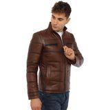 Deri Work Hakiki Deri Kahverengi Muller Fermuarlı Erkek Deri Ceket - XL - 0-Kahverengi