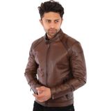Deri Work Hakiki Deri Kahverengi Nestor Fermuarlı Erkek Deri Ceket - XL - 0-Kahverengi