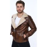Deri Work Hakiki Deri Kahverengi Ronny Kürklü Erkek Deri Ceket - 3XL - 0-Kahverengi