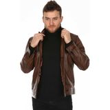 Deri Work Hakiki Deri Kahverengi Spor Dik Yaka Erkek Deri Ceket
