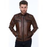 Deri Work Hakiki Deri Kahverengi Tomris Fermuarlı Erkek Deri Ceket - XL - 0-Kahverengi