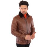 Deri Work Hakiki Deri Kahverengi Yaka Kürklü Cappi Erkek Deri Ceket - 3XL - 0-Kahverengi
