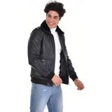 Deri Work Hakiki Deri Kürk Yaka Siyah Erkek Deri Mont Çift Cepli Deri Ceket - 0 - Siyah - 3XL