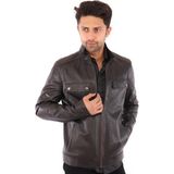Deri Work Hakiki Deri Siyah Erkek Deri Mont Afshin Yandan Cepli Regular Kalıp Dik Yaka Ceket - 2XL - 0 - Siyah