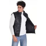 Deri Work Hakiki Deri Siyah Hakim Yaka Dört Cepli Erkek Deri Yelek - 2XL - 0 - Siyah