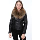 Deri Work Hakiki Deri Siyah Kürklü New Bosh Kadın Ceket - 0 - Siyah - 3XL