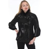 Deri Work Hakiki Deri Siyah Parlak Kürklü Kadın Ceket - 0 - Siyah - 3XL