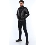 Deri Work Hakiki Deri Siyah Pique Fermuarlı Erkek Deri Ceket - 3XL - 0 - Siyah