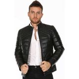Deri Work Hakiki Deri Siyah Şişme Dik Yaka Erkek Deri Ceket - 0 - Siyah - XL