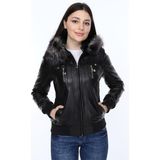 Deri Work Hakiki Deri Siyah Yaka Kürklü Kadın Ceket - XL - 0 - Siyah