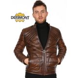 Deri Work Hakiki Deri Taba Erkek Deri Mont Düz Çizgi Desenli Fermuarlı Deri Ceket - 2XL