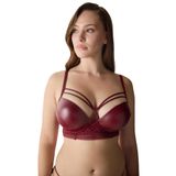 Deri Zigzag Dantelli Push Up Destekli Sütyen Bordo 75D