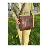 Deribag Hakiki Deri ,heybe Model,çapraz Askılı, Kahverengi ,kadın Omuz Çantası 28*30*4 Cm